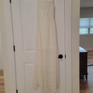 Strapless White lace Maxi Dress